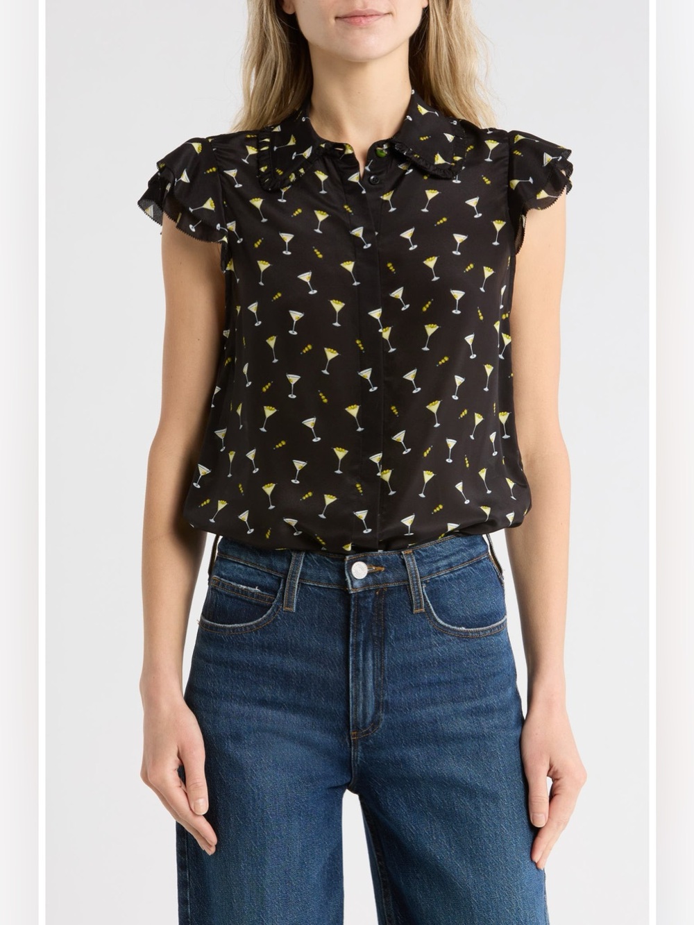 Alice + Olivia $350 silk Martel Martini Print Blouse %100